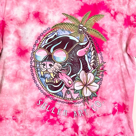 Sullen Angels Party Panther Tie Dye Pink T Shirt Women’s size Large - Picture 3 of 6
